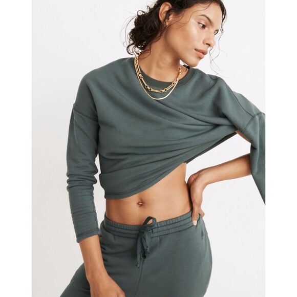 Madewell Small Superbrushed Easygoing Sweatshirt Midnight Green Fleece Crewneck - Picture 1 of 14